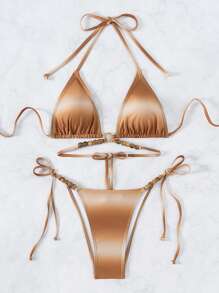 SHEIN Swim Gradient Halter Triangle Cup Women's Bikini Set Music Festival Summer Beach - Multicolor - View 5