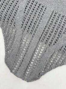 SHEIN Unity Square Neck Sweater With Bell-Shaped Hem Knit Pullover Fall Winter Sweater - Grey - View 3