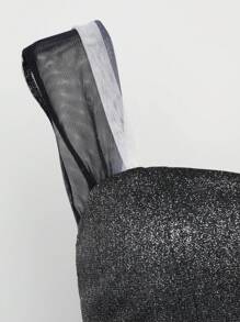 Hauture Fashionable Sexy Shiny Contrast Color Mesh Cropped Top