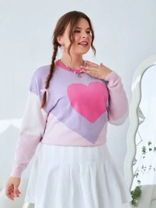 SHEIN EZwear 大尺碼心型拼色毛衣 - 彩色 - 查看 5