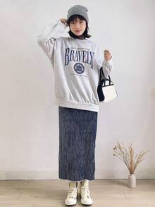 FRIFUL Women'S Back Split Hem Skirt - Blue - View 8