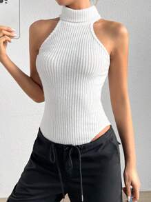 SHEIN EZwear Women'S Solid Color High Neck Sleeveless Bodysuit - White - View 1