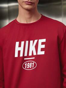 Manfinity RebelGame 宽松男士针织休闲长袖 T 恤，带字母印花 - 酒紅色 - 查看 7