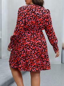 Celure 大尺碼心形印花束帶連身裙 - 紅色 - 查看 2