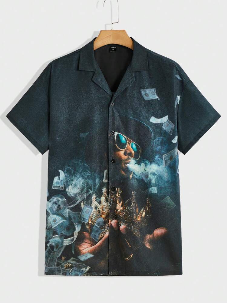 Loose Fit Men's Printed Short Sleeve Woven Shirt