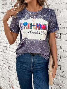 SHEIN LUNE 圓領t卹,印花圖案 - 彩色 - 查看 1