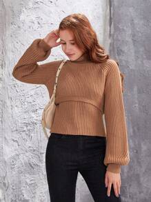 Teen Girls' Solid Color Sweater 2pcs/Set - Brown - View 5