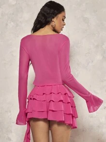 SHEIN BAE Women'S Rose Pattern Rhinestone Embellished Top - Hot Pink - View 2