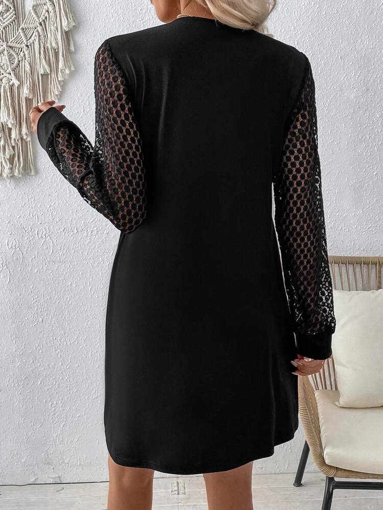 Embroidery Tape Decorated Lace Sleeve Casual Dress