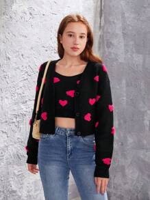 Suéter Con Patrón De Corazón Para Niñas Adolescentes, Cárdigan Y Chaleco, 2 Unidades/juego