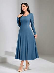 Modelyn 女士圓領長袖裙 - 霧霾藍 - 查看 3