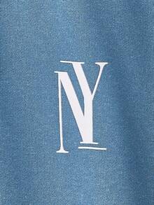 Manfinity RebelGame Men Letter Graphic Contrast Trim Sweatshirt - Dusty Blue - View 4