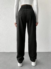 EURMUSE Petite Solid Color Straight Leg Jeans With Zipper Fly ,Petite Women - Black - View 2