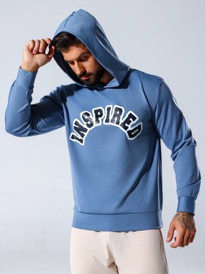 Manfinity Sport Streetwear Men's Letter Print Hooded Sports Sweatshirt Hoodie Men Sweatshirt