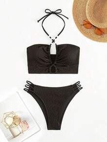 SHEIN Swim Two-Piece Bikini Set Summer Beach - Black - View 4