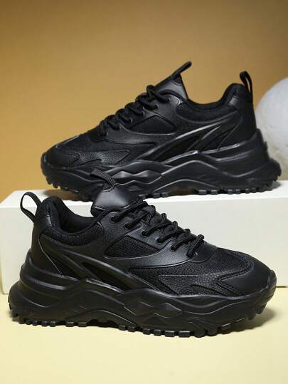 Męskie kolorowe litery wygodne sznurowane grube trampki lekkie oddychające męskie buty do biegania, sportowe przednie buty sportowe na świeżym powietrzu dla mężczyzn