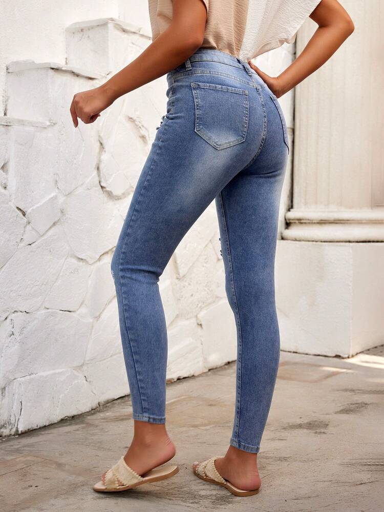 Women'S Dandelion Embroidery Ripped Skinny Jeans