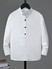 SHEIN 男童立领长袖衬衫 - 白色 - 查看 1