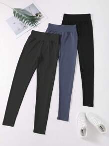 SHEIN Unity Women's Solid Color High Waist Leggings - Multicolor - View 3