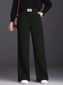 Vibekara 大码男式贴布细节保暖内衬长裤，冬季 - 黑色 - 查看 4