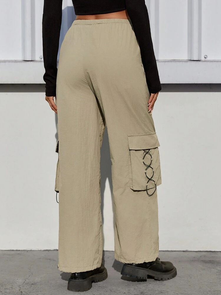 Drawstring Waist Flap Pocket Cargo Pants