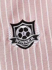 ROMWE Avant 女式粉紅條紋寬鬆字母刺繡襯衫 - 粉色 - 查看 10