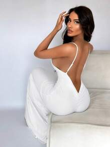 SHEIN SXY Summer Sexy Open Back Fishtail White Prom Dress,White Graduation Dress