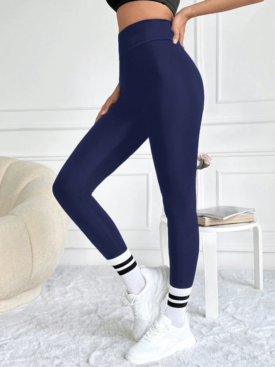 RueChic Solid Wideband Waist Leggings - Blue - View 1