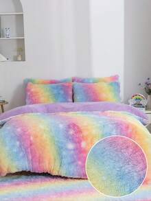 3pcs Plush Fluffy Multicolor Bedding Set, Quilt Cover Set For Kids Bedding, All Sizes - Multicolor - View 8