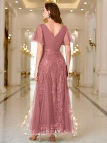 Sequin Lace Sweetheart Neck Ruffle Sleeve Evening Party Maxi Dress, Homecoming Dress, Wedding Guest Dress, For Birthday, Formal Events, Graduation