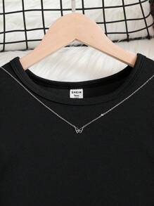 Thiếu niên cô gái Ngọc trai đính cườm Chân Của Tay áo Đầm - màu đen - Xem 3