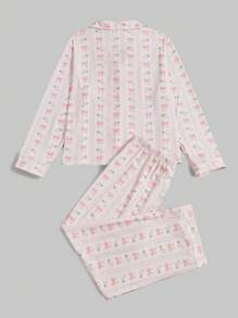 ROMWE Kawaii Plus Size Vertical Striped Butterfly Floral Pajama Set, School