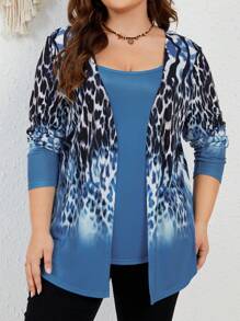 EMERY ROSE Plus Size Women's Leopard Print 2 In 1 T-Shirt - Dusty Blue - View 3