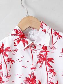 SHEIN Young Boy Tropical Plants Printed Short Sleeve Shirt And Shorts Set