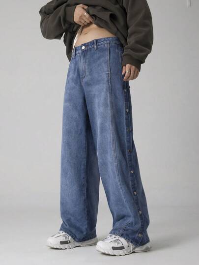 Street Life بنطال جينز رجالي بأرجل مستقيمة على طراز الشارع مناسب للارتداء اليومي في جميع المواسم