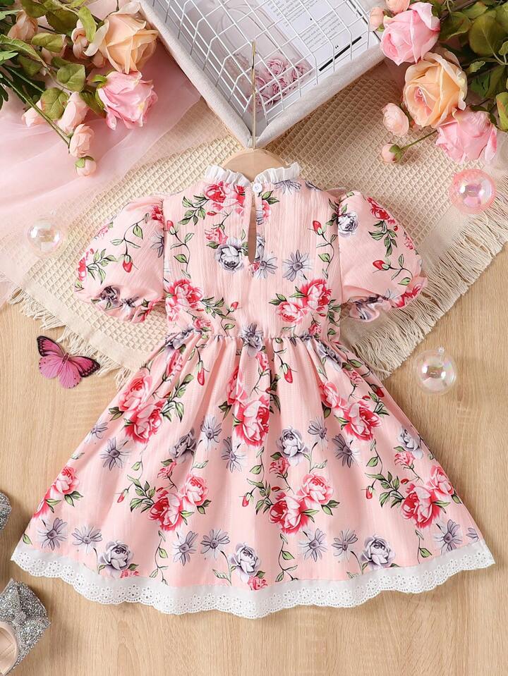 SHEIN Kids Nujoom Toddler Girls Vintage Floral Palace Style Puffy