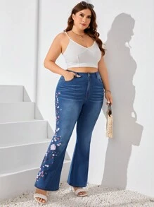 Selenza Denim ukuran plus Kantong Split Zip Bunga - Medium Wash - View 5