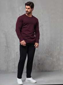 Extended Sizes 男士大尺寸純色毛衣 - 酒紅色 - 查看 6