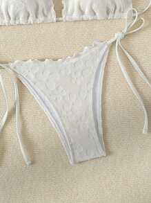 Swim Mod Frilled Edged Flower Pressed Triangle Cup Knotted Side Bikini Set Wedding Summer