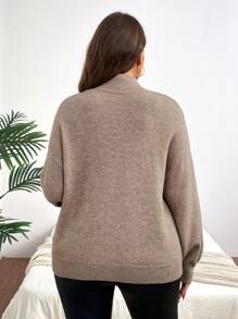 Celure Kích thước lớn Vai lạnh Cổ giả Áo len - màu nâu - Xem 2