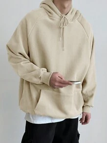 DAZY Nam Raglan Tay áo dài Hoodie Với dây rút - Màu be - Xem 5