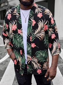 GENTILAND 男士大尺碼熱帶印花梭織休閒開襟襯衫 - 彩色 - 查看 1