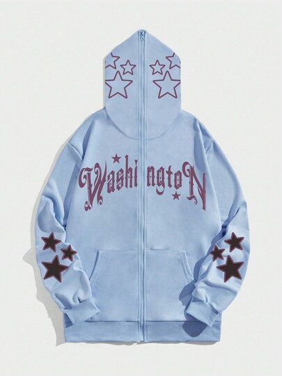 Street Life Sweat À Capuche Avec Glissière À Imprimé Lettre Et Étoile Pour Homme