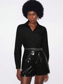 Maija 女用口袋 Pu 皮短褲 - 黑色 - 查看 9