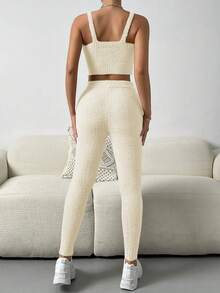 Chiquease 3 件純色毛茸茸溫暖休閒毛衣套裝 - 米色 - 查看 8