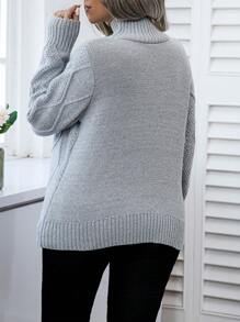 Calvaya Plus Size Faux Pearl Studded Sweater With Long Sleeves Knit Pullover Fall Winter Autumn - Grey - View 2
