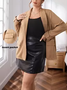 SHEIN Privé Chaqueta De Traje Con Abertura Frontal Para Mujeres De Talla Más - Café integral - Ver 1