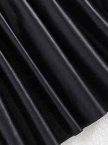 SHEIN 小少女pu街頭時尚百褶裙,膝上款式 - 黑色 - 查看 5