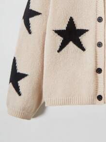 SHEIN Áo len len Tween Girls, màu mơ/đen/trắng, họa tiết ngôi sao, cổ chữ V, dệt kim, thời trang và cá tính, thích hợp để mặc hàng ngày, đi du lịch, các bữa tiệc theo chủ đề ngôi sao và sọc, ngày lễ quốc gia, kỳ nghỉ, áo khoác ấm áp mùa thu và mùa đông. - Màu Khaki - Xem 4