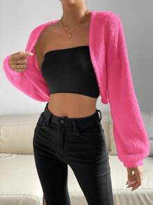 SHEIN Essnce Women'S Solid Color Fluffy Jacket - Hot Pink - View 5